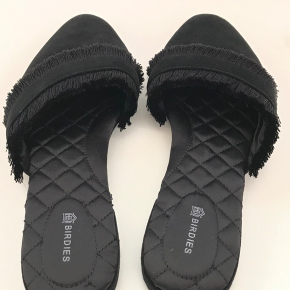 BIRDIES The Ani Black Fringe Suede Slippers Slip On Slide Mule Women’s Size 9.5 - Picture 7 of 16